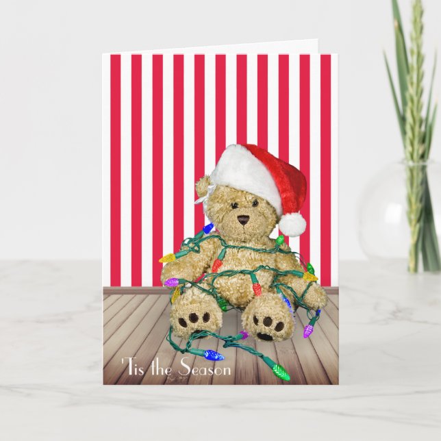 Tarjeta Navidades Teddy Osos En Luces De Vacaciones (Anverso)