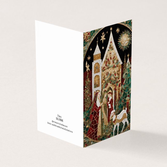 Tarjeta Navidades Tema Aldea mosaico vidrio roto (Exterior)