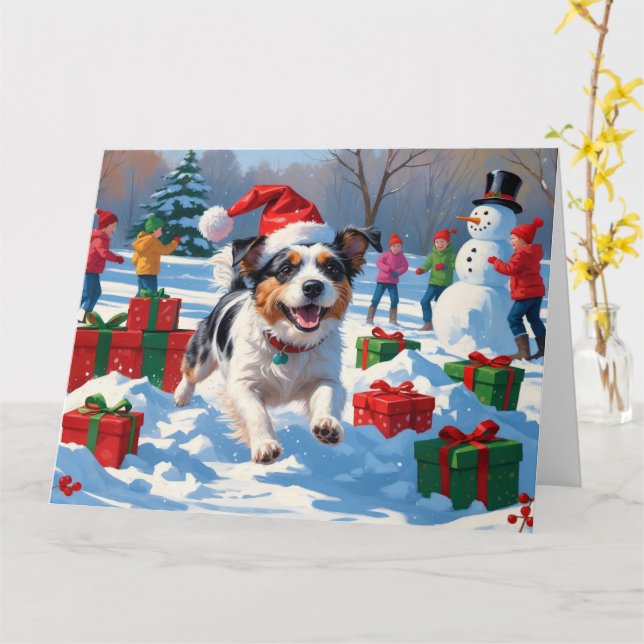 Tarjeta Navidades Terrier Australianos celebran escena de  (flor amarilla)