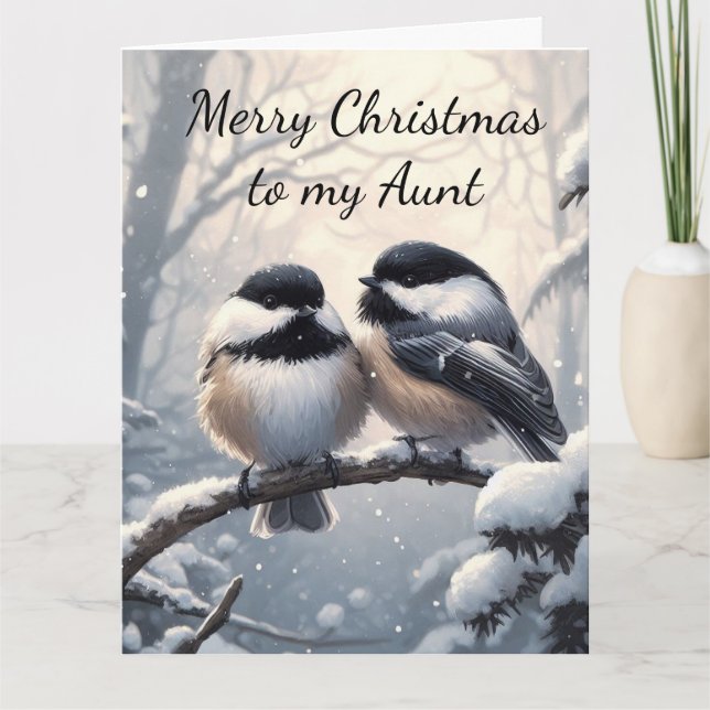 Tarjeta Navidades Tía Deseos y Amo Pájaro Chickadee (Anverso)