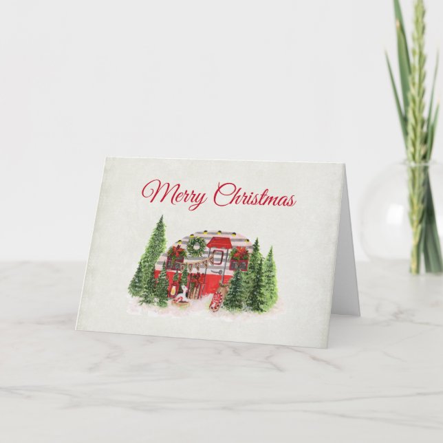 Tarjeta Navidades Trailer Camper Outdoorsy Tema (Anverso)