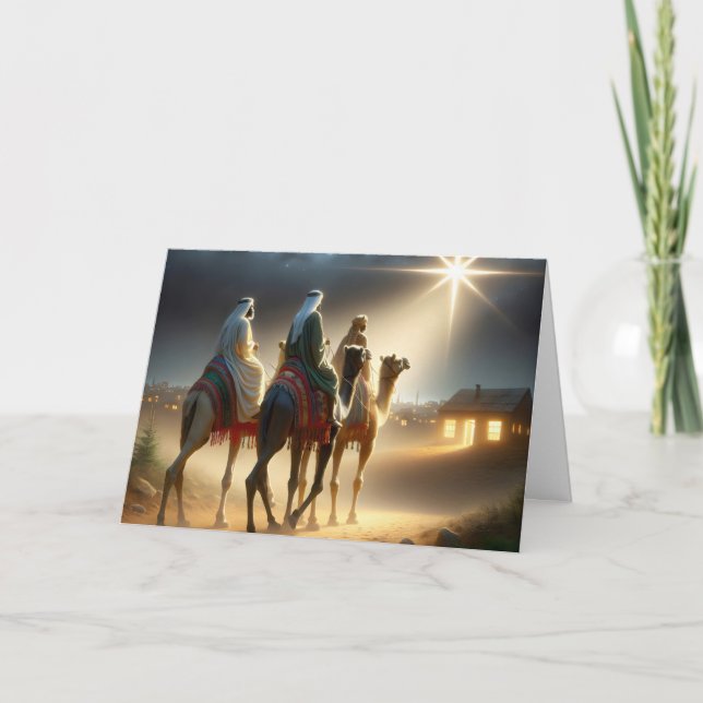 Tarjeta Navidades tres Wisemen siguiendo a una estrella (Anverso)