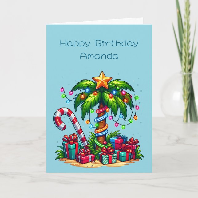 Tarjeta Navidades tropicales Cumpleaños de la Palm Tree (Anverso)