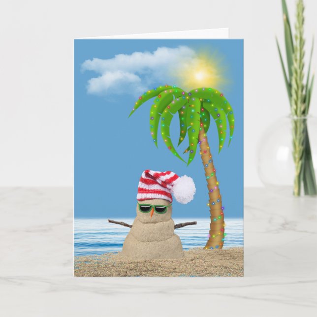 Tarjeta navidades tropicales, hombre y palmera (Anverso)