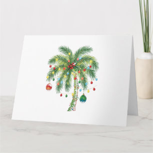 Tarjeta Navidades tropicales Palm Tree con Luces y Ornam