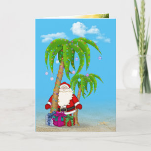 Tarjeta Navidades tropicales Palm tree con Santa