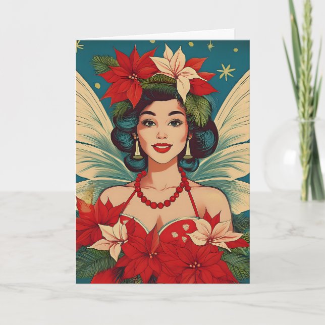 Tarjeta Navidades tropicales retro años 50 Pin-Up Beauty Q (Anverso)