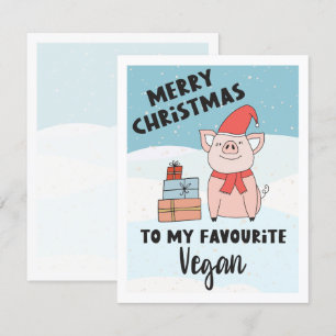 Tarjeta Navidades veganos con buen lechón y regalos