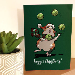 Tarjeta ¡Navidades Veggie! Cerdo de Guinea con brotes de m