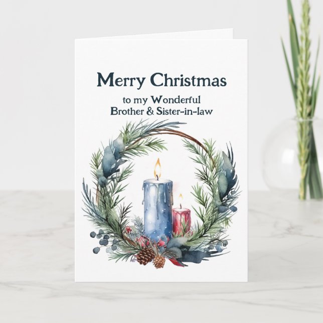 Tarjeta Navidades Vela a Wreath Hermano y Hermana cuñada (Anverso)
