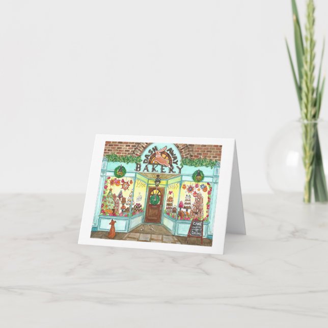 Tarjeta Navidades Ventana de panadería pequeña (Anverso)