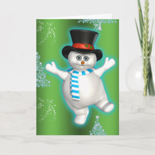 Tarjeta Navidades verdes de Snowman que bailan con humor
