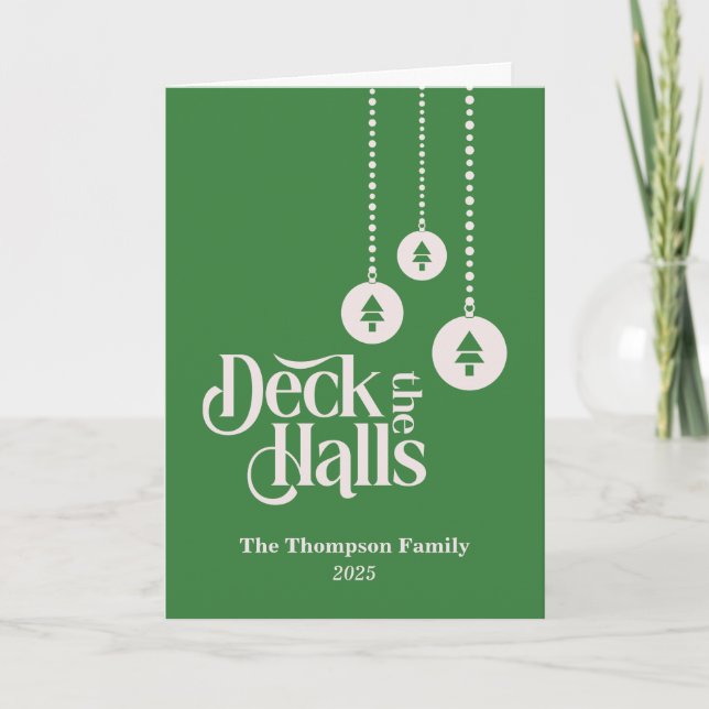Tarjeta navidades verdes "Deck The Halls" (Anverso)
