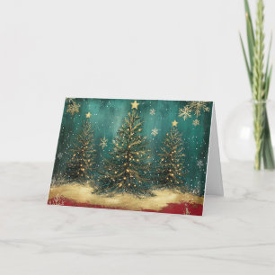 Tarjeta Navidades verdes turquesa con acentos dorados