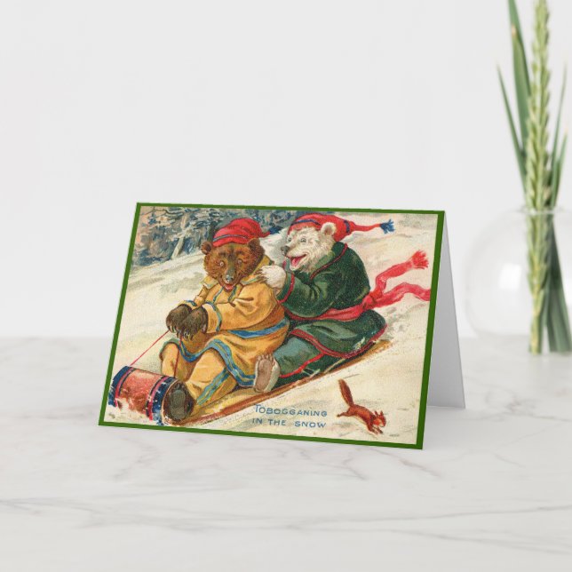 Tarjeta Navidades victorianos aceptan osos de tobogán en l (Anverso)