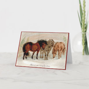 Tarjeta Navidades victorianos con caballos de campo en nie