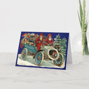 Tarjeta Navidades victorianos con el automóvil de Santa Cl