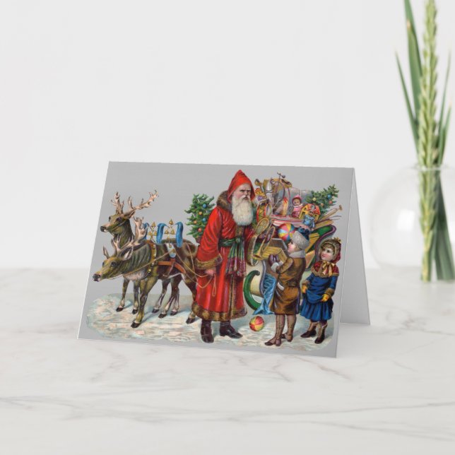 Tarjeta Navidades victorianos con Sleigh e hijos de Santa  (Anverso)