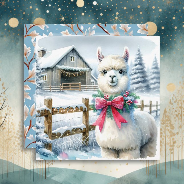 Tarjeta Navidades Vintage Farm y Cute Alpaca (Subido por el creador)