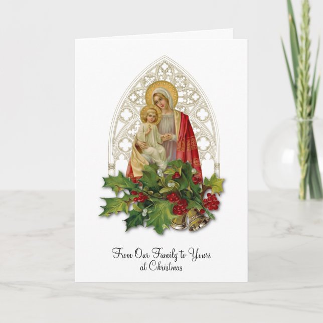 Tarjeta Navidades Virgen María Bebé Jesús Floral Religión (Anverso)