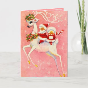 Tarjeta Navidades White Deer Sr. y la Sra. Santa Claus