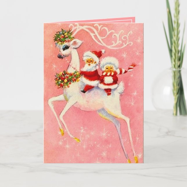 Tarjeta Navidades White Deer Sr. y la Sra. Santa Claus (Anverso)
