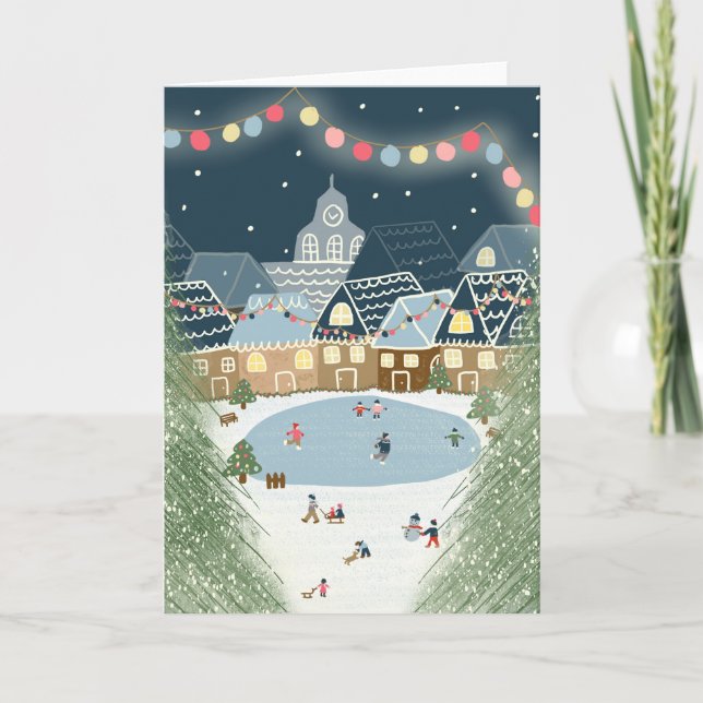 Tarjeta Navidades Winter Village Illustrated (Anverso)