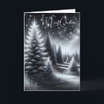 Tarjeta Navidades Winter Woodland<br><div class="desc">Una serena escena nocturna de invierno con pinos cubiertos de nieve para Navidades. Todo el texto es editable.</div>