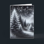 Tarjeta Navidades Winter Woodland<br><div class="desc">Una serena escena nocturna de invierno con pinos cubiertos de nieve para Navidades. Todo el texto es editable.</div>
