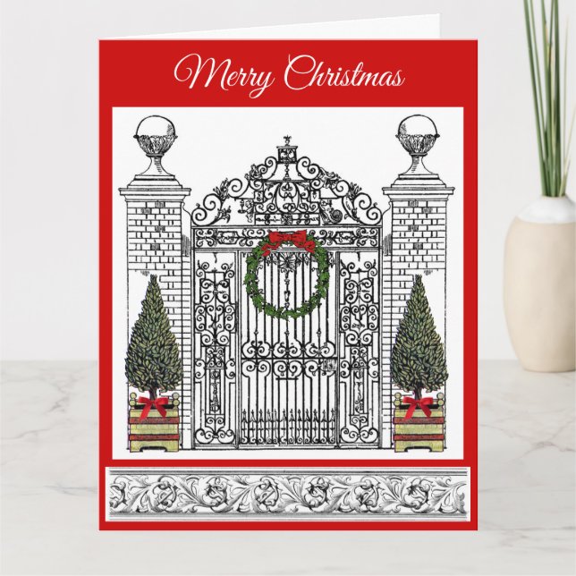 Tarjeta Navidades Wreath House Gate Elegant Topiary Tree (Anverso)