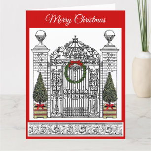 Tarjeta Navidades Wreath House Gate Elegant Topiary Tree