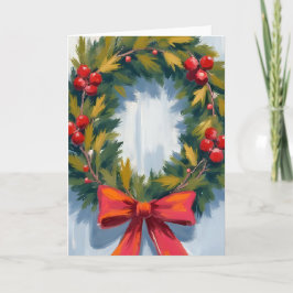 Tarjeta Navidades Wreath Red Bow Holiday