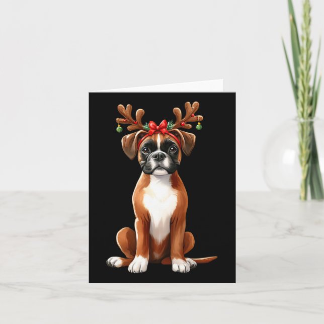 Tarjeta Navidades Xma de Boxer Reindeer Santa Hat Xmas (Anverso)