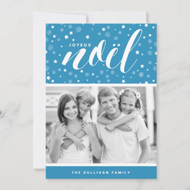 Tarjeta navideña azul Joyeux Noël (Anverso)