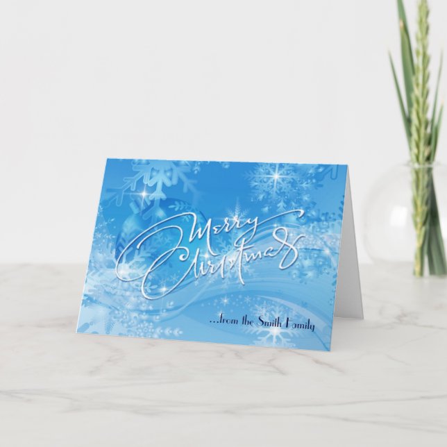 Tarjeta navideña Blue Winter Merry (Anverso)