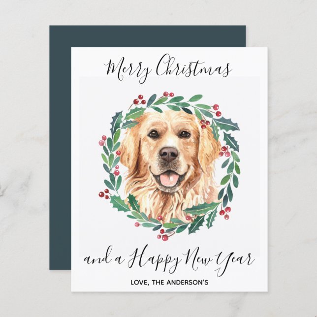 Tarjeta navideña Budget Golden Retriever Dog Merry (Anverso / Reverso)