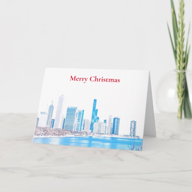 Tarjeta navideña Chicago Skyline Merry (Anverso)