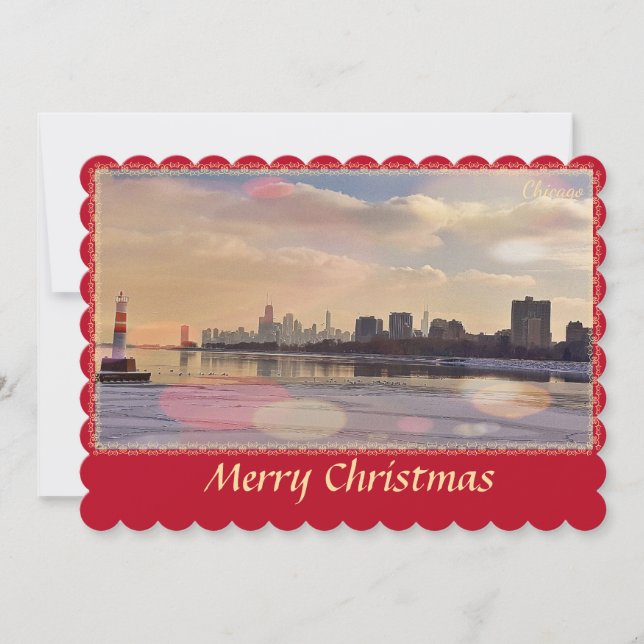 Tarjeta navideña Chicago Skyline Merry (Anverso)