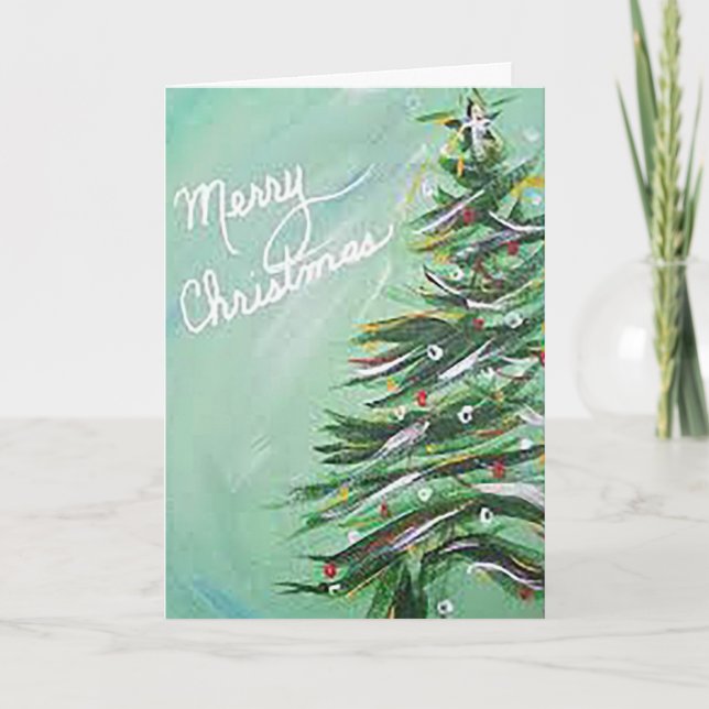 Tarjeta Navideña con Árbol de Navidad Plegado (Anverso)
