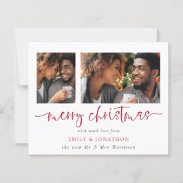 Tarjeta navideña con foto de 2 fotos recién casada