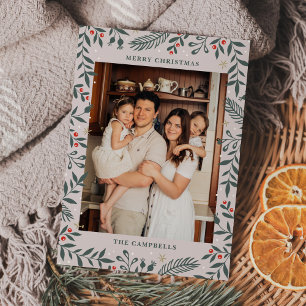 Tarjeta navideña con foto floral para navidades