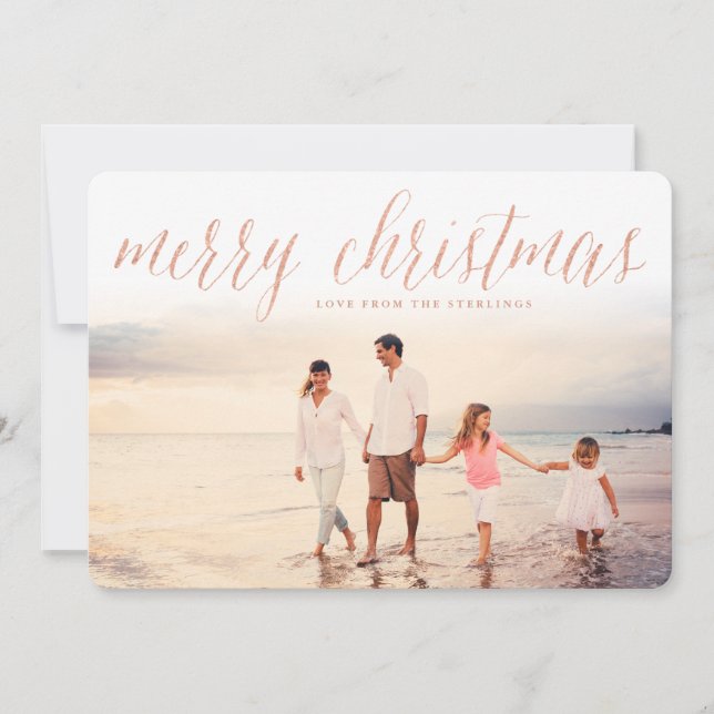 Tarjeta navideña con guión de navidad de oro Rosa (Anverso)