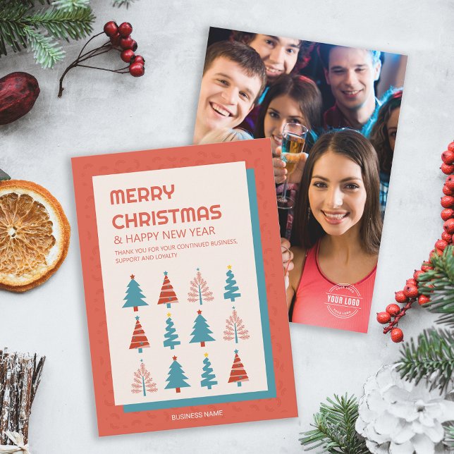 Tarjeta navideña con logotipo de foto de empresa p (Business Christmas Tree Company Photo Logo Holiday Invitation)