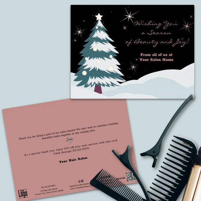 Tarjeta navideña con Relieve metalizado de cielo n (Christmas Tree Under Night Sky Foil Holiday Card)