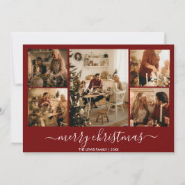 Tarjeta navideña de 5 fotos de navidad roja