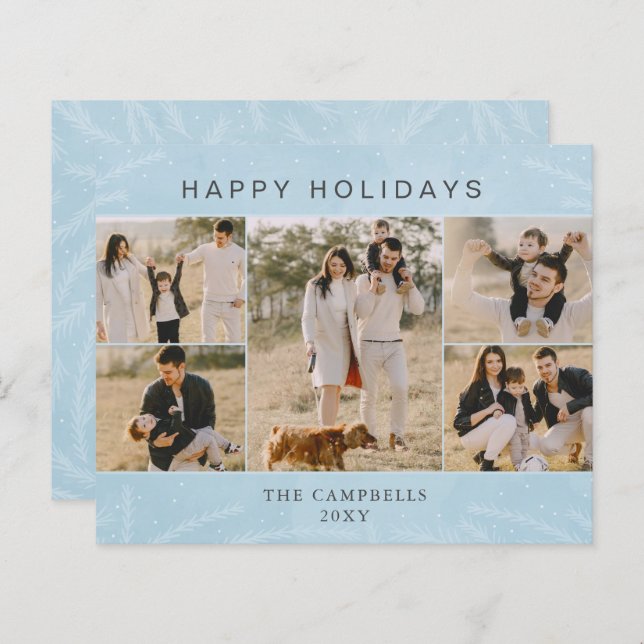 Tarjeta navideña de 5 fotos del collage azul de pr (Anverso / Reverso)