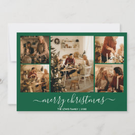 Tarjeta navideña de 5 fotos verde para Feliz Navid