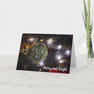 Tarjeta navideña de adorno navideño brillante y du