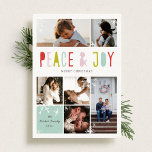 Tarjeta navideña de alegría de invierno<br><div class="desc">Un diseño luminoso y colorido de tarjetas de vacaciones que dice "Paz y Alegría" en una letra juguetona. Personalizar esta tarjeta con 6 fotos y un saludo personalizado.</div>