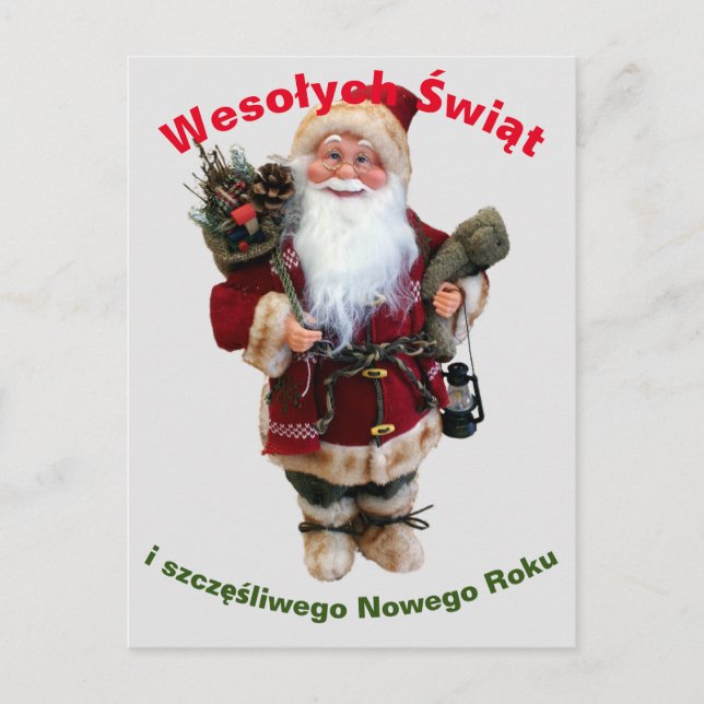 Tarjeta navideña de amarre en polaco Wesołych Świą (Anverso)